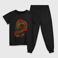 Пижама хлопковая детская Китайский дракон, цвет: черный