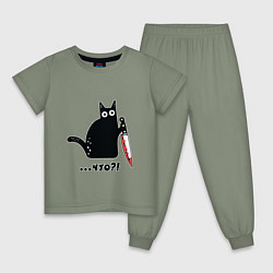 Пижама хлопковая детская Милый кот, цвет: авокадо