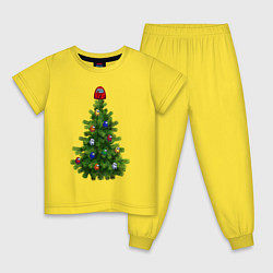 Пижама хлопковая детская Among us елка, цвет: желтый