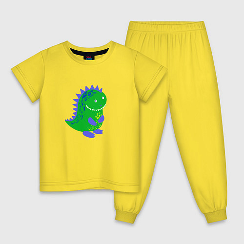 Детская пижама Зеленый дракончик-динозаврик / Желтый – фото 1