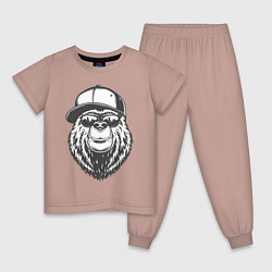 Пижама хлопковая детская Медведь, цвет: пыльно-розовый