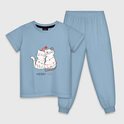Пижама хлопковая детская Merry Cat, цвет: мягкое небо