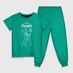 Пижама хлопковая детская Бэмби цвета зеленый — фото 1