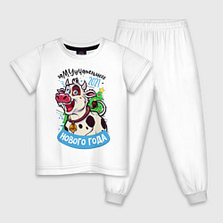 Пижама хлопковая детская 2021 - Муууууу, цвет: белый