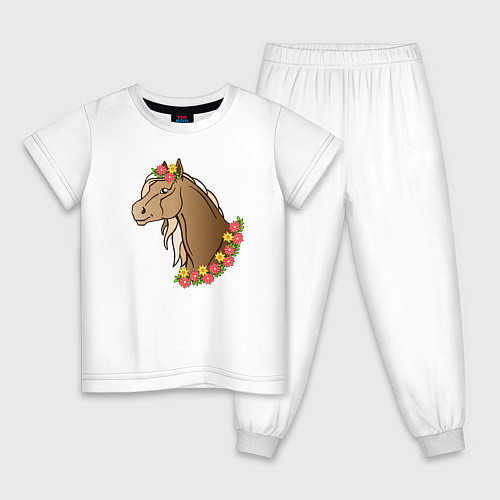 Детская пижама Лошадь в цветах / Белый – фото 1