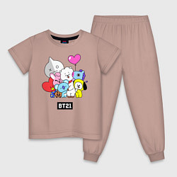 Пижама хлопковая детская BT21, цвет: пыльно-розовый