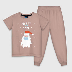 Пижама хлопковая детская Санта в маске, цвет: пыльно-розовый