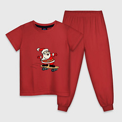 Пижама хлопковая детская Санта на скейтборде, цвет: красный