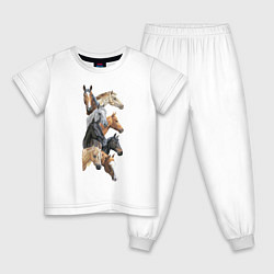 Пижама хлопковая детская Лошади, цвет: белый