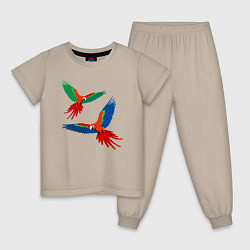 Пижама хлопковая детская Попугаи ара, цвет: миндальный