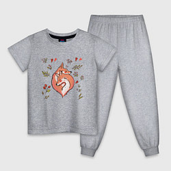 Пижама хлопковая детская Влюблённые лисички акварелью, цвет: меланж