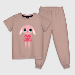Пижама хлопковая детская Зайчик с сердечком, цвет: пыльно-розовый