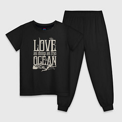 Пижама хлопковая детская Love as deep ad the ocean, цвет: черный