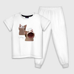 Пижама хлопковая детская Cat Pop - Мем, цвет: белый