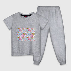 Пижама хлопковая детская Цветы, цвет: меланж