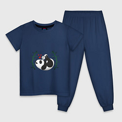 Пижама хлопковая детская Мама панда с малышом, цвет: тёмно-синий
