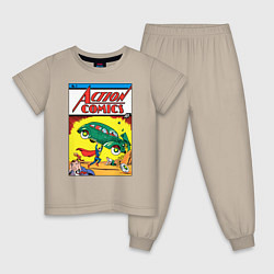 Пижама хлопковая детская Супермен Action Comics 1, цвет: миндальный