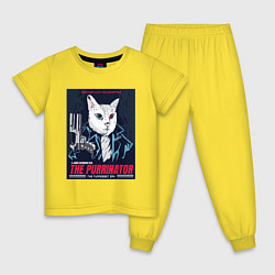 Пижама хлопковая детская Кот Терминатор пародия, цвет: желтый