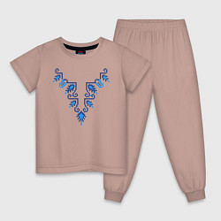 Пижама хлопковая детская Славянский узор сине-голубой, цвет: пыльно-розовый
