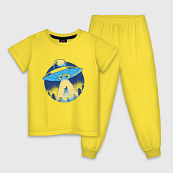 Пижама хлопковая детская Похищение пришельцами в лесу, цвет: желтый