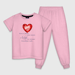 Пижама хлопковая детская Сердце Любовь, цвет: светло-розовый