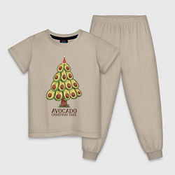 Пижама хлопковая детская Avocado Christmas Tree, цвет: миндальный