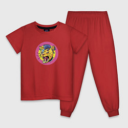 Пижама хлопковая детская Кот Панк, цвет: красный