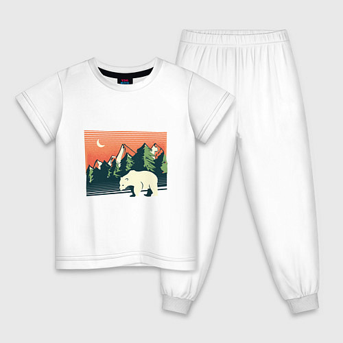 Детская пижама Белый медведь пейзаж с горами / Белый – фото 1