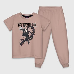 Пижама хлопковая детская Какуджа Токийский гуль, цвет: пыльно-розовый