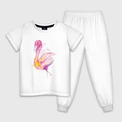 Пижама хлопковая детская Фламинго рисунок акварелью, цвет: белый