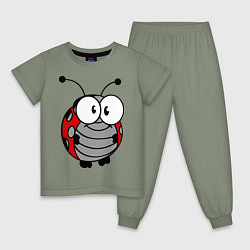 Пижама хлопковая детская Удивленная божья коровка, цвет: авокадо