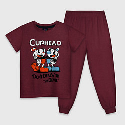 Пижама хлопковая детская Cuphead, Dont deal with devil, цвет: меланж-бордовый