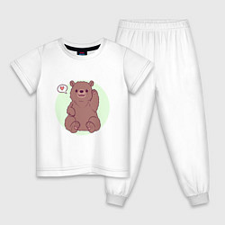 Пижама хлопковая детская Медведь махает, цвет: белый