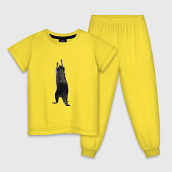 Пижама хлопковая детская Прикольный енот тянется вверх, цвет: желтый