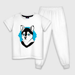 Пижама хлопковая детская Помски - смесь хаски и шпица, цвет: белый