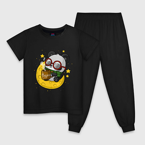 Детская пижама Милая панда пьет кофе на луне / Черный – фото 1