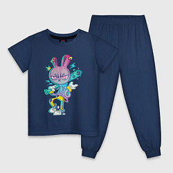 Пижама хлопковая детская Заяц на разборках, цвет: тёмно-синий
