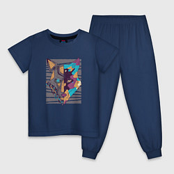 Пижама хлопковая детская Двуликий Киберпанк Волк, цвет: тёмно-синий