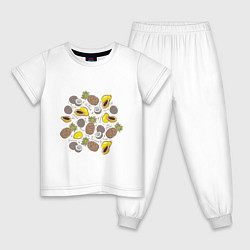 Пижама хлопковая детская Ананас папайя кокос, цвет: белый