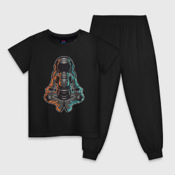 Пижама хлопковая детская Космонавт медитирует, цвет: черный