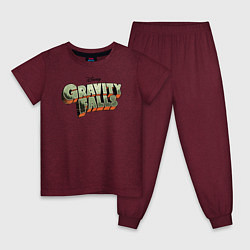 Пижама хлопковая детская Гравити Фолз цветной лого, цвет: меланж-бордовый