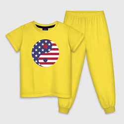 Пижама хлопковая детская Флаг США и Инь Ян, цвет: желтый