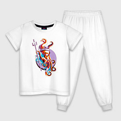 Пижама хлопковая детская Осьминог с трезубцем, цвет: белый