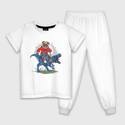 Пижама хлопковая детская Мопс на динозавре, цвет: белый