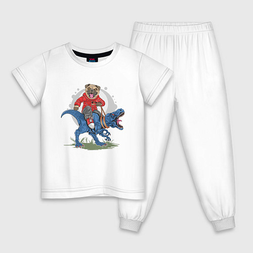 Детская пижама Мопс на динозавре / Белый – фото 1