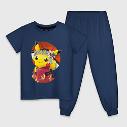 Пижама хлопковая детская Пикачу гейша, цвет: тёмно-синий