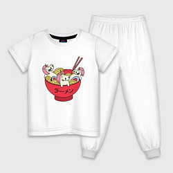 Пижама хлопковая детская Единороги в Рамене Ramen Food, цвет: белый