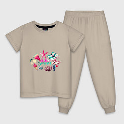 Пижама хлопковая детская Арбуз звезда полотенце сланцы, цвет: миндальный