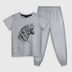 Пижама хлопковая детская Чёрно белый рисунок тигра, цвет: меланж