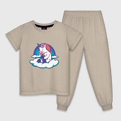 Пижама хлопковая детская Малыш единорог на облаке, цвет: миндальный